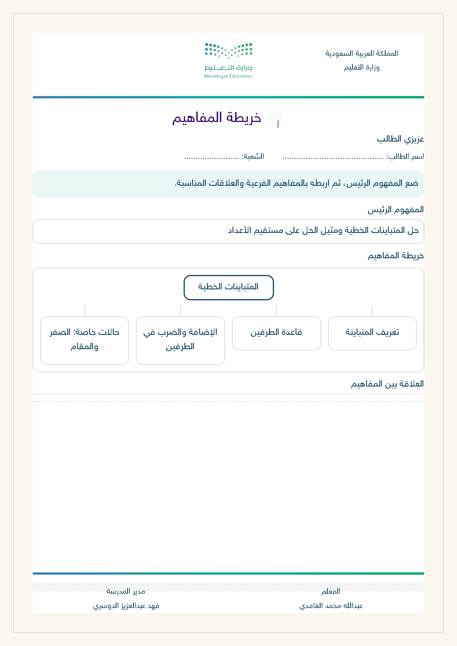 معاينة ورقة عمل خريطة المفاهيم معبأة